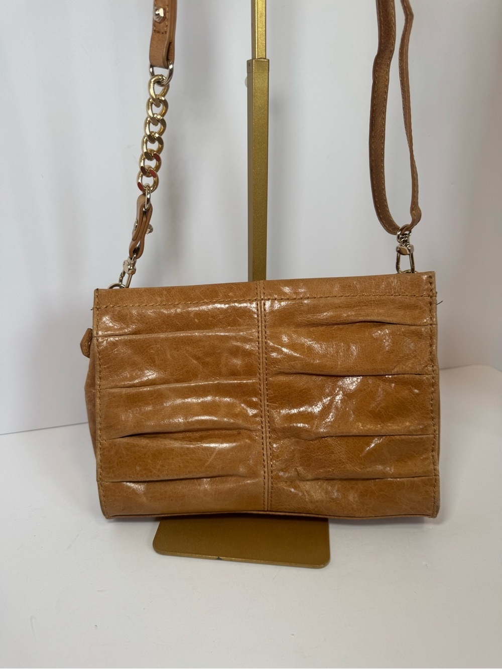 The Sak Tan Glazed Leather Pleated/Ruched Crossbody Bag